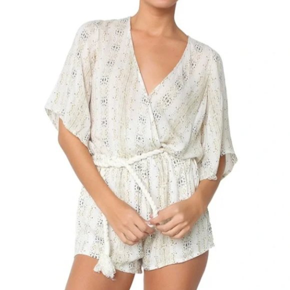 Faithfull the Brand Pants - Faithfull The Brand Fox Playsuit Romper Small Oasis Print Open Back Drawstring